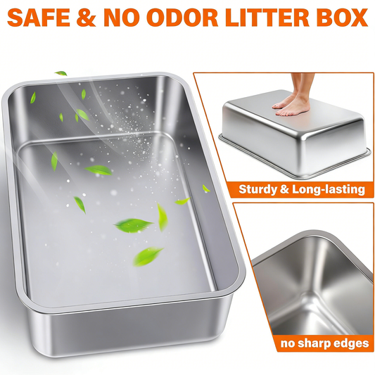 Stainless Steel Litter Box,Metal Cat Litter Box-6" High Side for Cats,Cat LitterBox for Kitty/Kitten and Rabbits