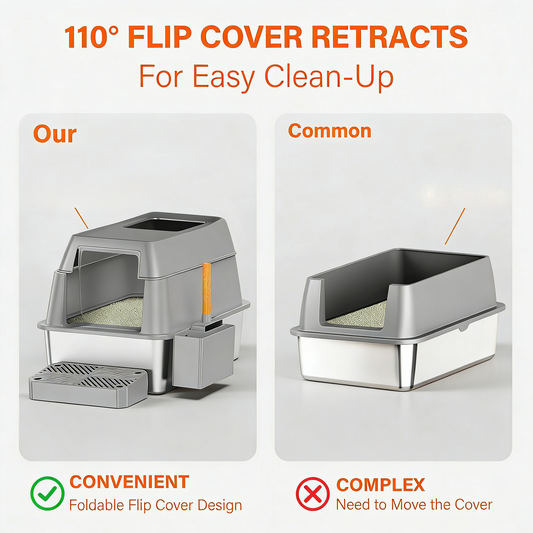 Stainless Steel Litter Box with Lid, XL Extra Large Enclosed Cat Litter Box Fits All Cats Modular Design with Flip Cover