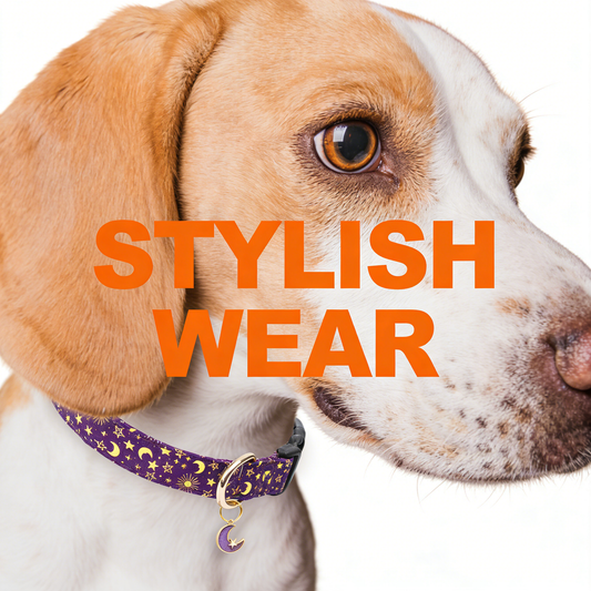 djustable Cute Puppy Collar with Moon Patterned Design for Small Medium Large Dogs