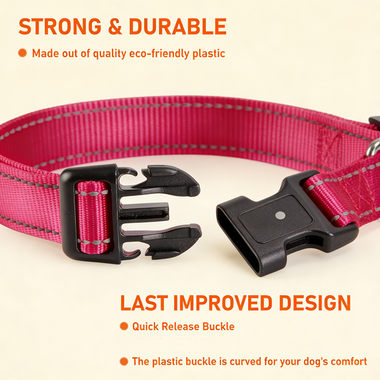 Reflective Dog Collar with Buckle Adjustable Safety Nylon Collars for Small Medium Large Dogs, Pink S