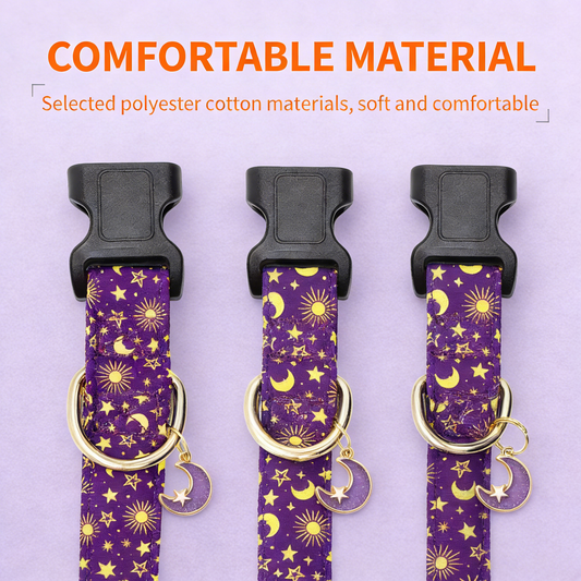 djustable Cute Puppy Collar with Moon Patterned Design for Small Medium Large Dogs