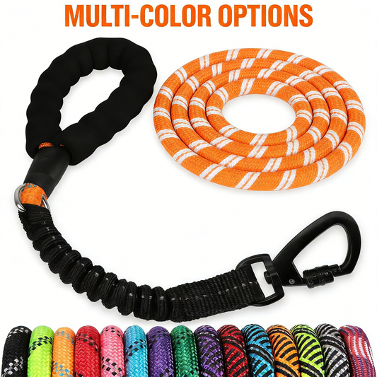 Heavy Duty Leashes with Swivel Lockable Hook Reflective Threads Bungee and Padded Handle - Dog Lead for Large Small Medium Dogs Outside Walking Hiking Orange