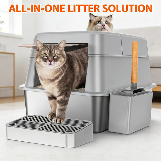 Stainless Steel Litter Box with Lid, XL Extra Large Enclosed Cat Litter Box Fits All Cats Modular Design with Flip Cover